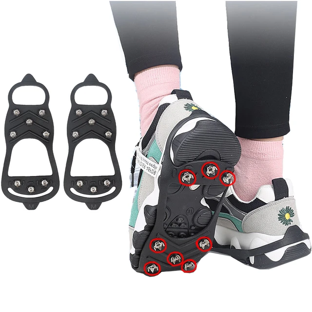 Crampones antideslizantes para zapatos de escalada, pinzas de hielo para  nieve, 1 par, 10 tacos, S/M/L - AliExpress
