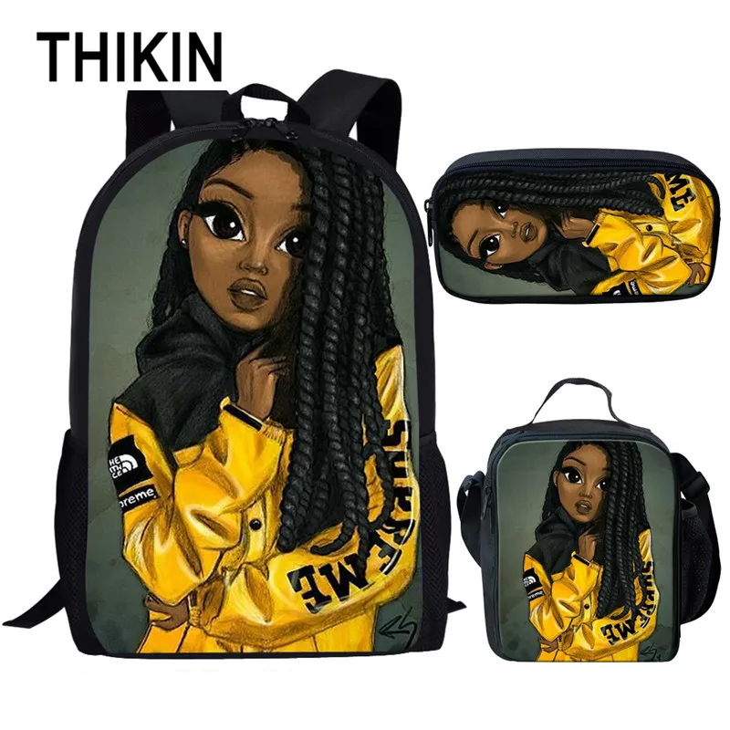 THIKIN Студенческая школьная сумка афро арт Америка для девочек с принтом рюкзак для подростков мальчиков и девочек 3 шт./компл. Детский Повседневный Рюкзак Mochila