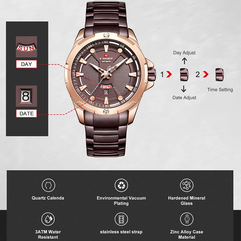 NAVIFORCE часы Топ люксовый бренд для мужчин Мода нержавеющая сталь Аналоговые кварцевые часы для мужчин s военные спортивные водонепроницаемые наручные часы
