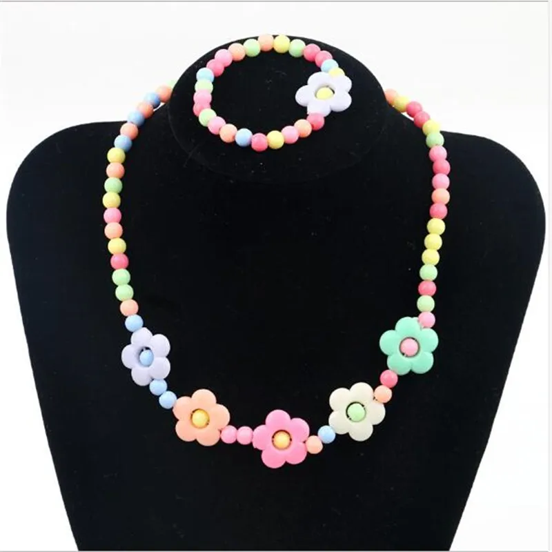 2pcs/set Fashion Flower Kids Jewelry Set for Party Acrylic Necklace and Bracelet Girls Beads Children's Decorations | Украшения и