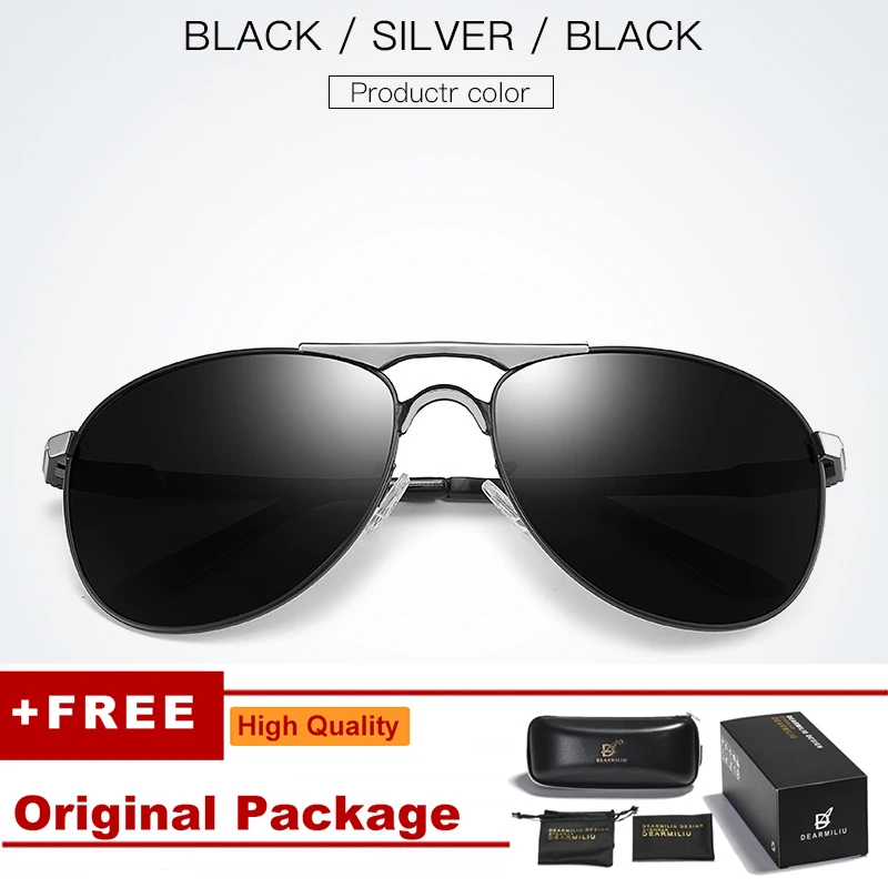 DEARMILIU Classic vintage sunglasses men Polarized sunglasses Pilot UV400 Protection Full glare barrier Full frame glasses women - Цвет линз: Black silver