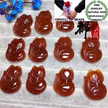

OMHXZJ Wholesale Jewelry ZB440 European Fashion Birthday Party Wedding Gift Natural Stone Fine Red Agate Fox PIXIU Pendant Charm