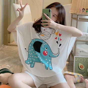 

2020 Summer Women Pajama Set Girls Cute Cartoon Print Pyjama 2 Piece Woman Shorts Kawaii Sleepwear Suit Female Nightshirt Sets