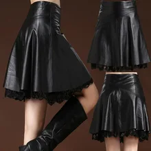 Юбка из искусственной кожи женская трапециевидная до колена плиссированная юбка с высокой талией осенне-зимняя пикантная юбка