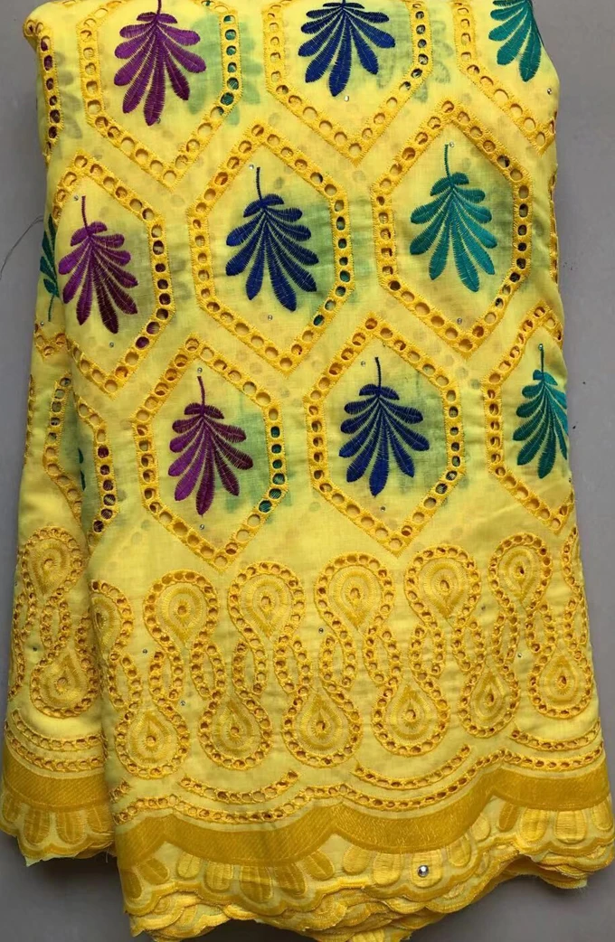 Высококачественная желтая 100% чистая хлопковая африканская швейцарская вуаль