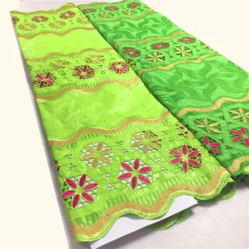 

2.5 y Swiss lace fabric +2.5 y Bazin Brode riche embroidery African 100% cotton fabrics Swiss voile lace popular Dubai style 4L2