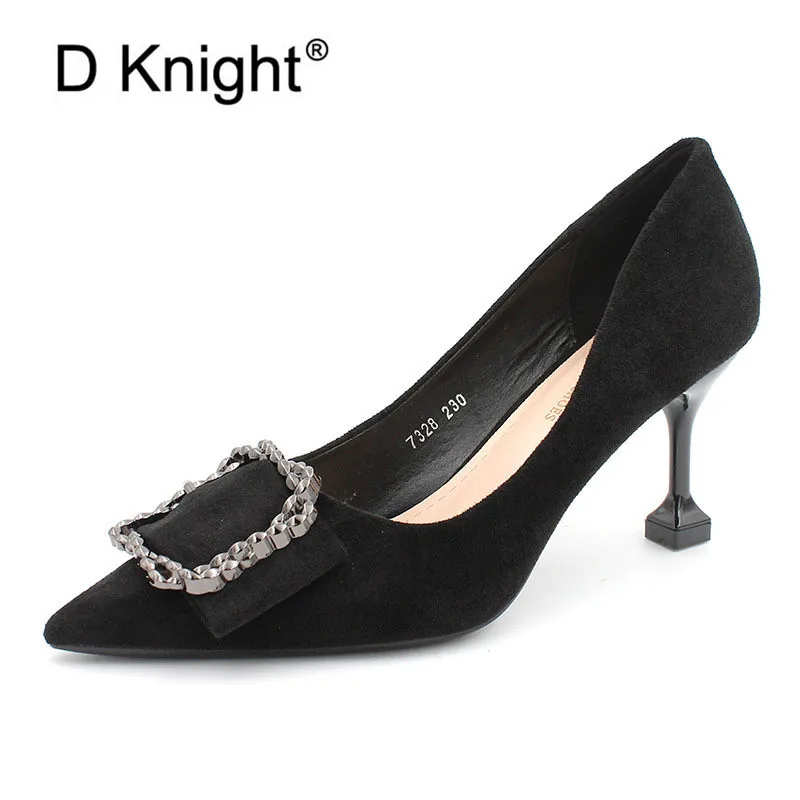 

2020 Women Pumps Fashion Women Shoes Pointed Toe Flock Wedding Pumps Spring/Autumn All Match Thin High Heel Big Small Size 31-40