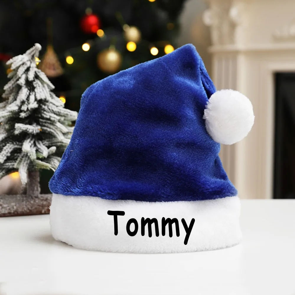 Personalized Christmas Hat Santa Hat Royal Blue Name Stocking Cap Christmas Party Matching Family Santa Hats