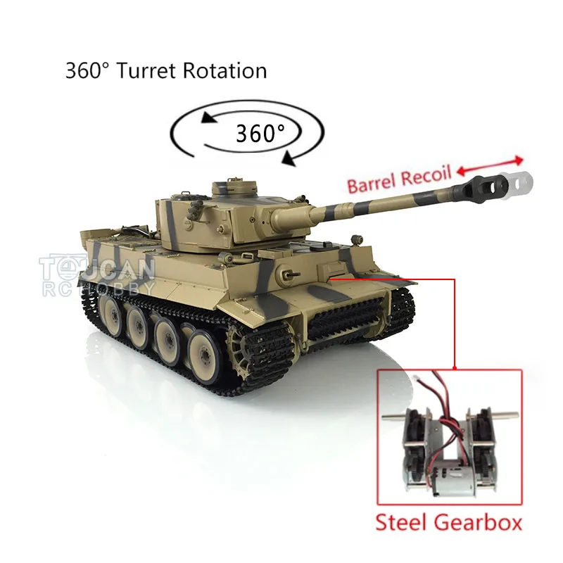 Henglong 1/16 Gray 6.0 Plastic Tiger I RC Tank 3818 Steel Gearbox Barrel Recoil 