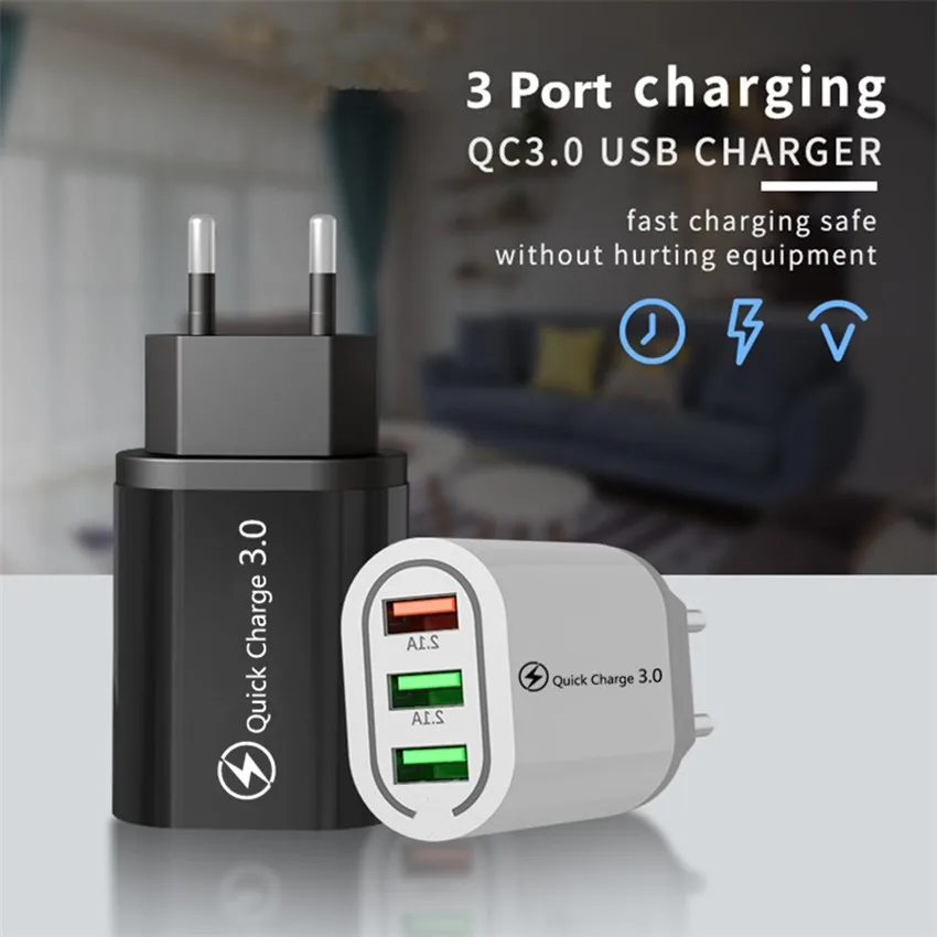 Быстрая зарядка QC 3,0 3 USB зарядное устройство для iPhone 11 X samsung Xiaomi Быстрая зарядка мобильного телефона зарядное устройство планшет USB настенный адаптер