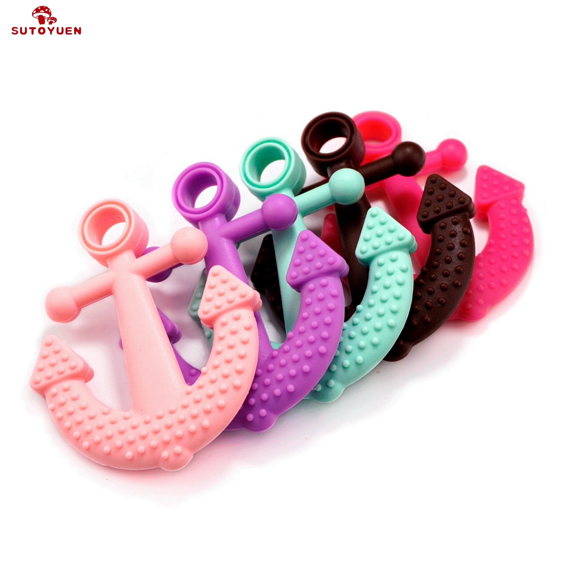 

Sutoyuen Baby Teether Ship Anchor Silicone Beads Pendant 5pcs Safe for Chew Baby Nursing Teething Anchor Teether Toys BPA Free