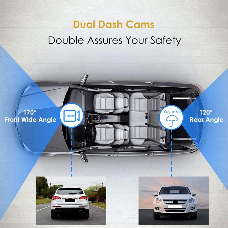 4 дюйма свяжитесь Экран Full HD 1080P Dual Dash Cam вождение автомобиля Регистраторы с резервным Camera170° Широкий формат, g-сенсор, Сенсор, петля Запись