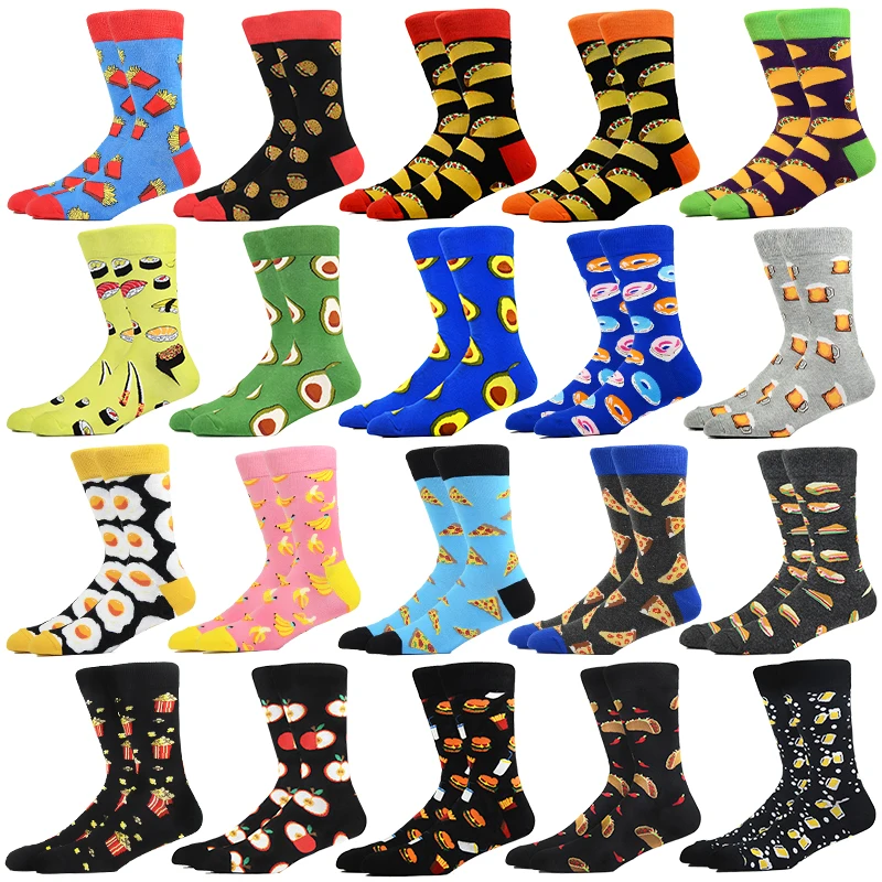 Burger Pizza Sushi Males Socks Fashion Cute Series Korean Harajuku Cartoon Funny Women Happy Cotton Cool Middle Tube Socks