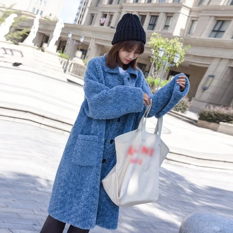 Harajuku зимнее женское пальто с длинным рукавом, приталенное роскошное элегантное пальто с натуральным мехом, женская модная куртка из овечьей шерсти, верхняя одежда