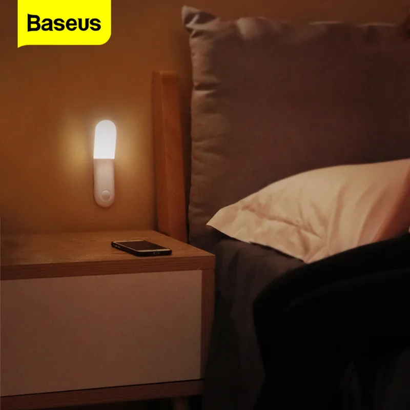 

Baseus Night Lights Motion Sensor Light USB Rechargeable LED Lights for Bedroom Bedside Lamp Home Bathroom Wall Lamp Nightlight