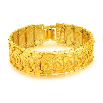 

OPK 2020 Fashion Men Bracelet Male Hand Chain Link Gold Color Copper Jewelry 210mm heavy Bracelet Pulseira Masculina Gift KS988