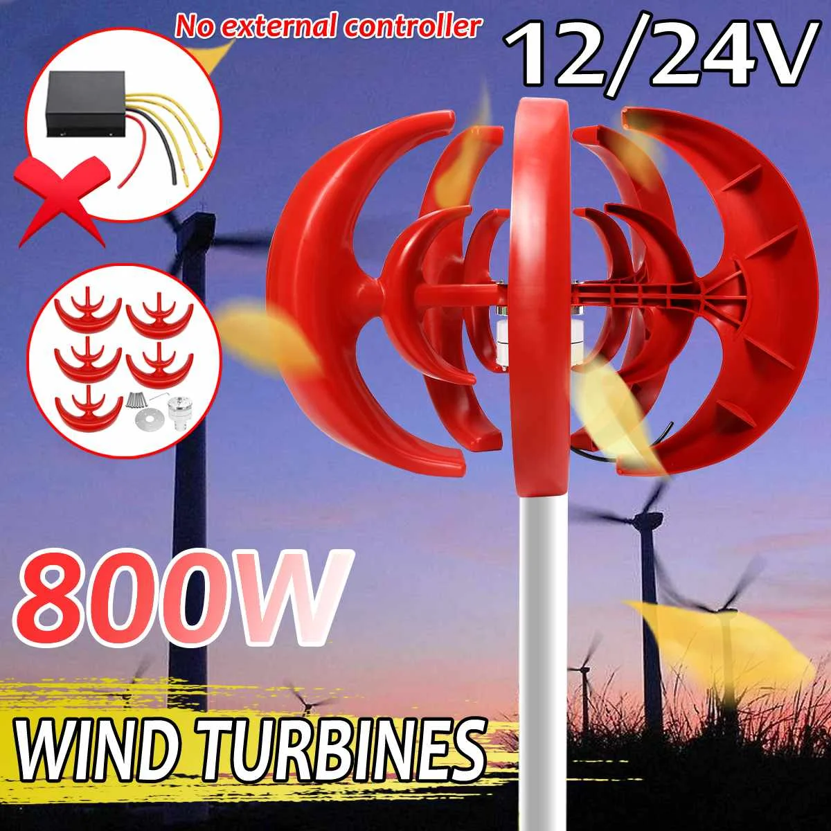 

800W Vertical axis double-helix DC 12/24v Wind power generator 5 blades wind For Home Streetlight Use Alternative Energy