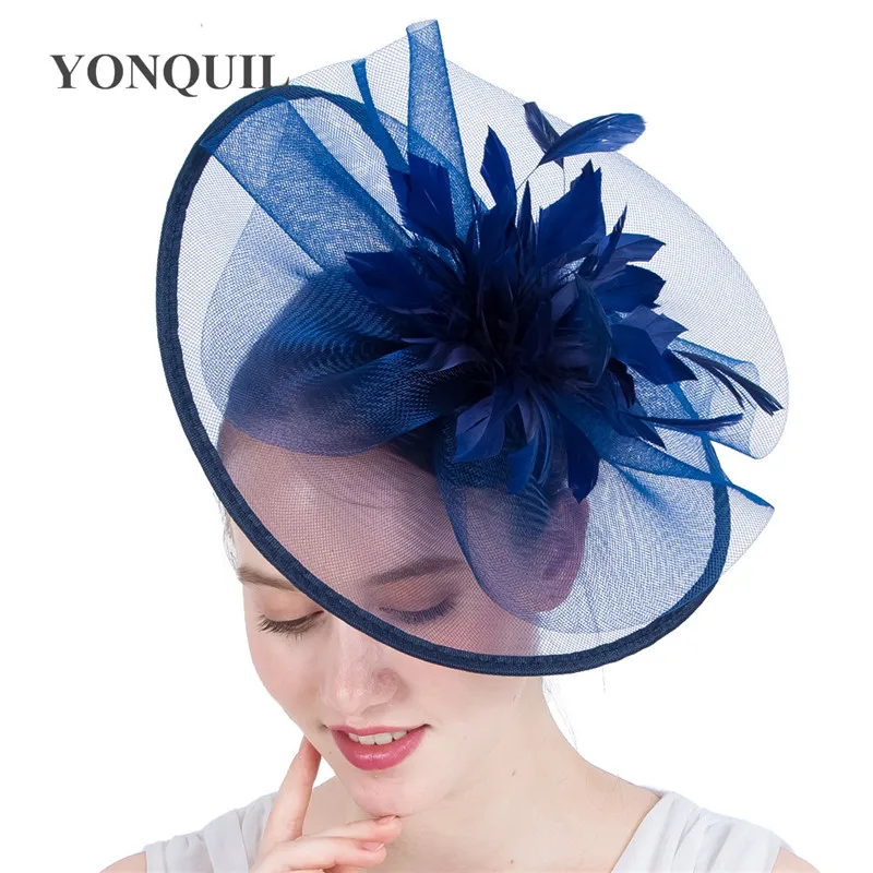 Navy Blue Hair Tie Facinator Head Piece Royal Ascot For Parties Weddings 