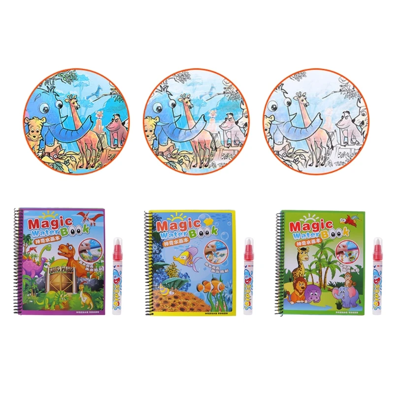 

Children Magic Water Drawing Book Pen Animal World Painting Paper Coloring Book