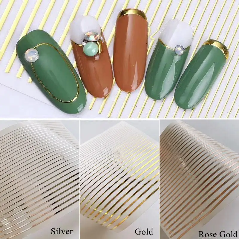 

2PCS Gold and Silver Nail Art Sticker Sheet Different-Size Line Sticker Sheet