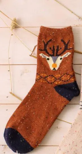deer orange Милые теплые носки с рисунками животных; женские новые японские Носки с рисунком оленя, кота, лисы, волка; шерстяные смешанные дышащие носки; сезон осень-зима - Цвет: deer orange