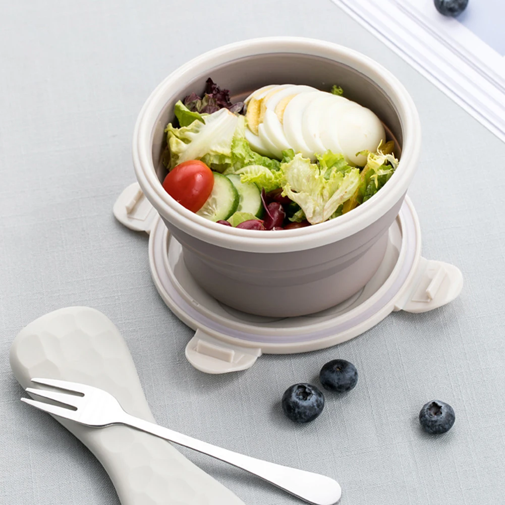 

Round Lunch for Kid Boxes Portable Folding Outdoor Bento Lunch Box Food Picnic Silicone Container with Lid Portable Microwavable