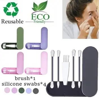 

DishyKooker 4Pcs/8Pcs Double Head Silicone Cleaning Cotton Swab Brush Reusable Sticks