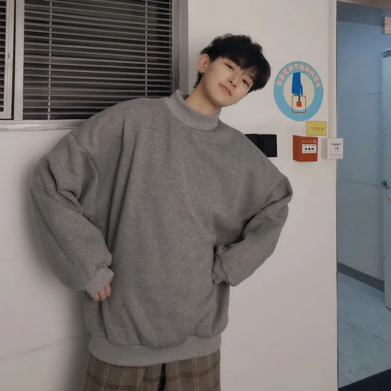 

2019 Autumn And Winter Men's New Casual Solid Color Thick Round Neck Hoodies Loose Temperament Trend Cotton Harajuku