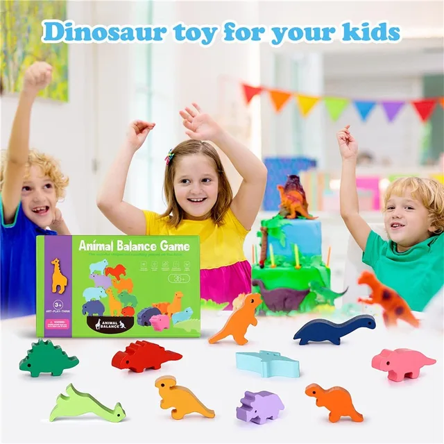 Children Montessori Wooden Animal Balance Blocks Board Games Toy Dinosaur Educational Stacking High Building Block Wood Toy Boys 2
