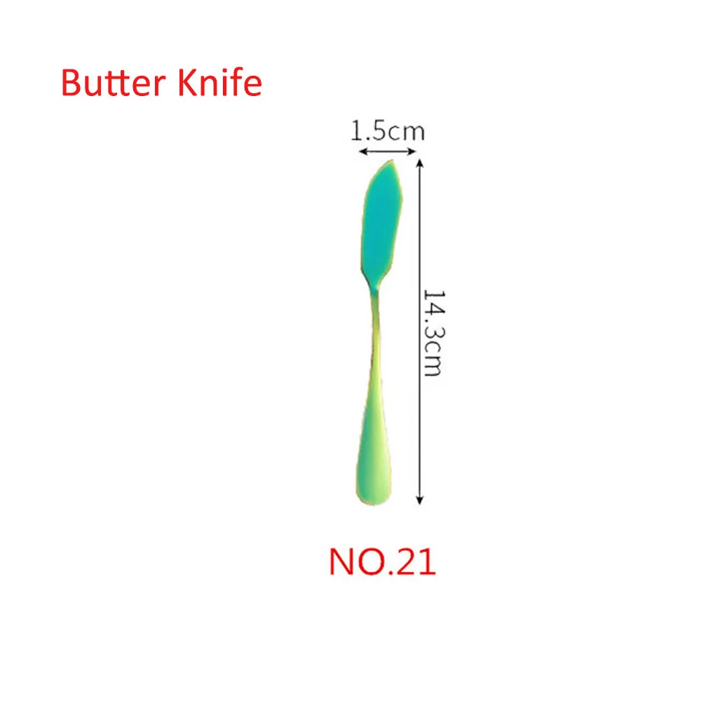 NO.21 Butter Knife 1/5 шт творческие 304 Нержавеющая сталь набор столовых приборов Радуга Комплектная Посуда Столовые приборы для путешествий торт вилка стейк Ножи для свадьбы и отеля - Цвет: NO.21 Butter Knife