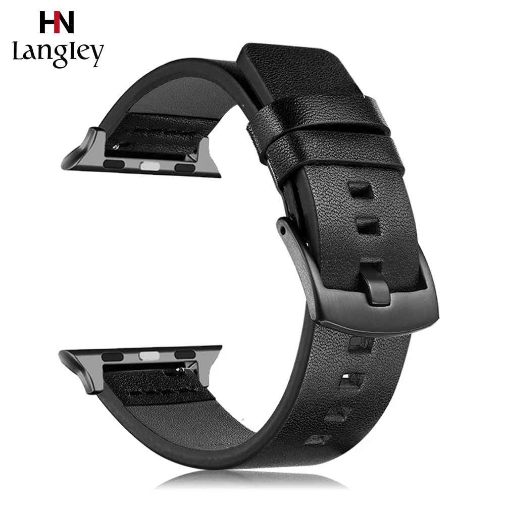 Ремешок из натуральной кожи для Apple Watch 6 5 4 3 Band 38 мм 42 классический черный