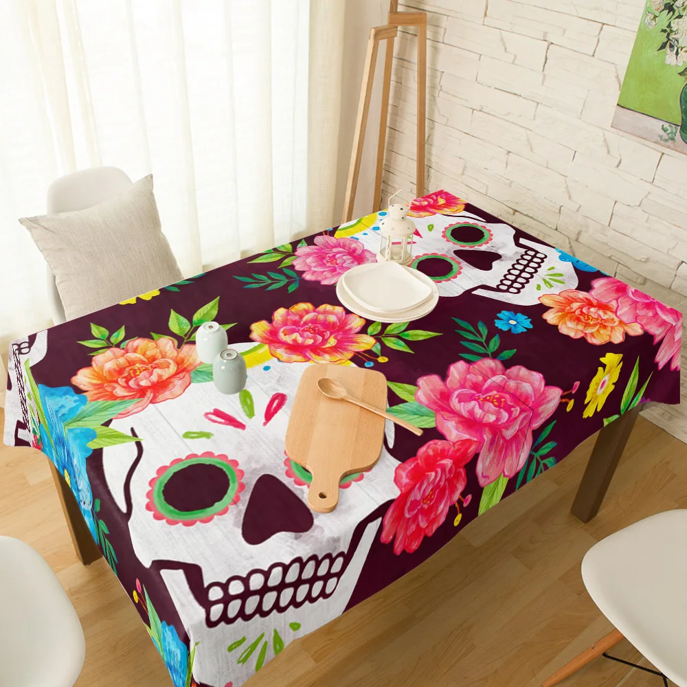 

Mexican Skull Red Flowers Print Table Cloth Dining Chair Cover Kitchen Tablecloth Modern Home Decor Manteles Table Cover