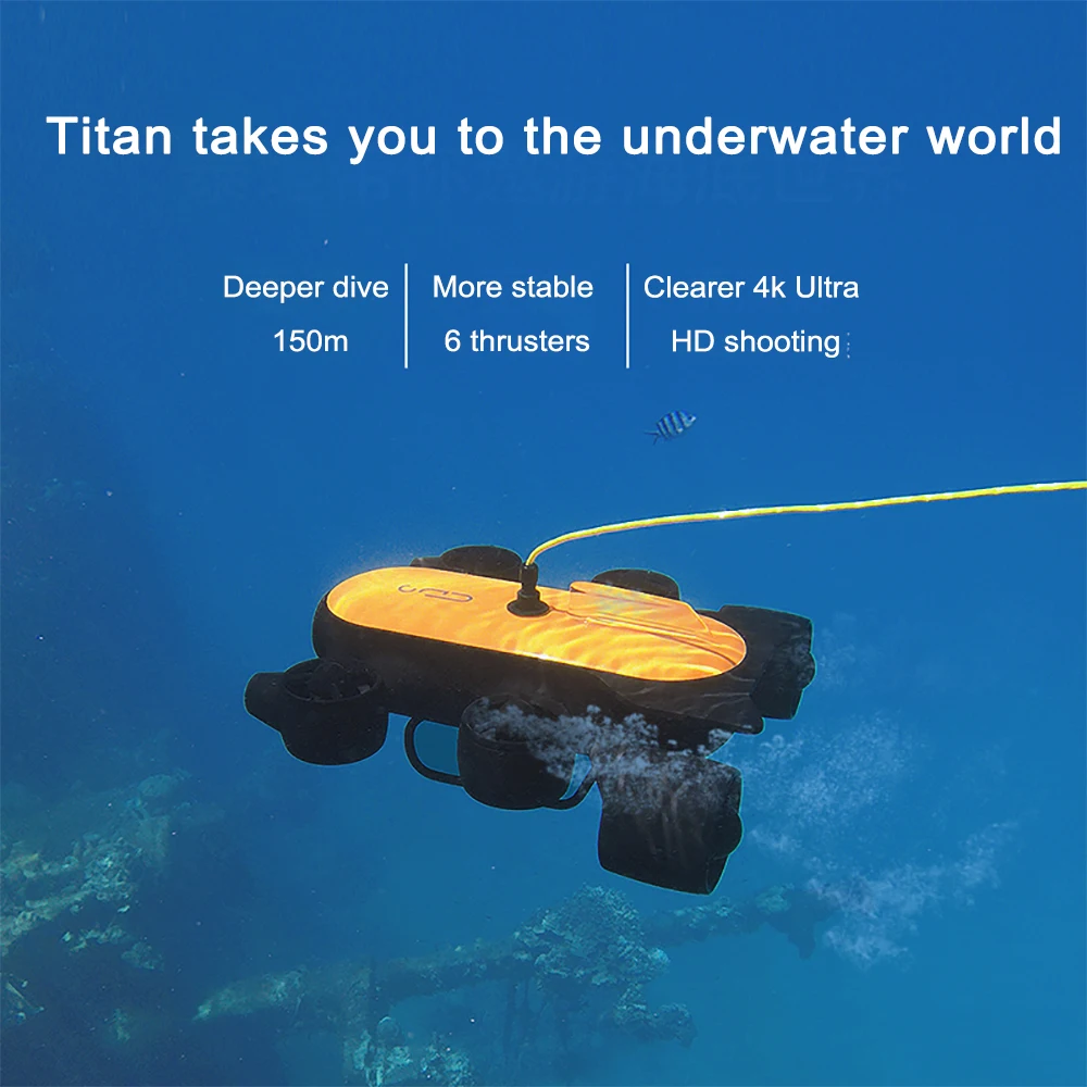 Подводный беспилотный робот Geneinno Titan Inteligence для обнаружения подводного моря 160 ° широкоугольный FOV 360 ° Движение 4K камера T1 RC