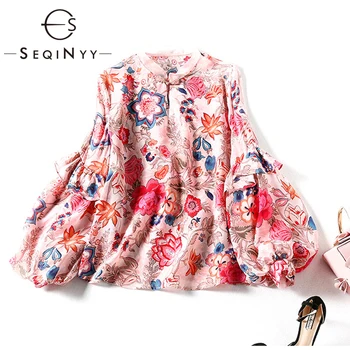 

SEQINYY Sicily Blouse 2020 Fashion Runway Women High Quality Long Lantern Sleeve Ruffles Loose Summer Silk Top
