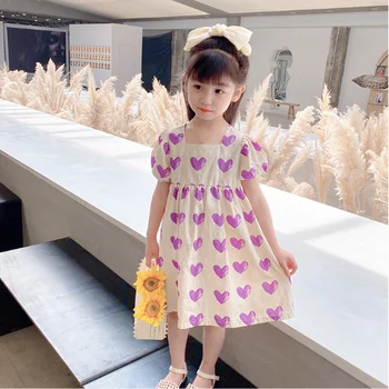 

2-7Year Puff Sleeve Children 2020 Summer Princess Dress For Kids Clothes Girls Tutu Dresses Baby Girls Print Clothes