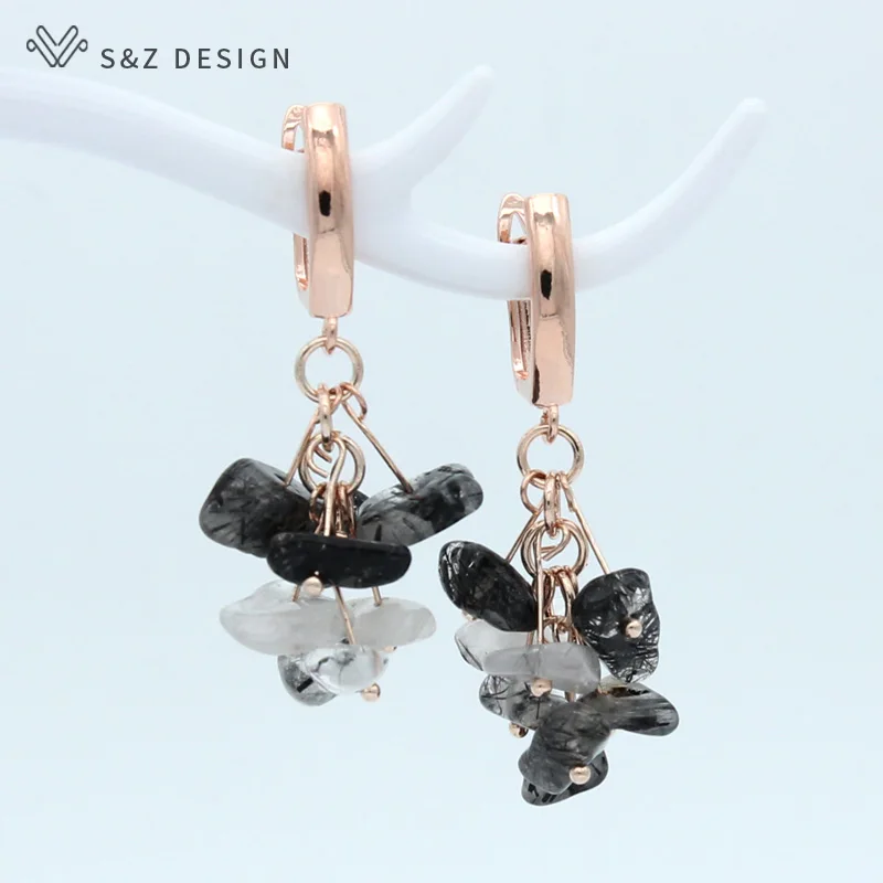 S&Z Korean Fashion Handmade Cluster Irregular Natural Amethysts Garnet Dangle Earrings For Women Fashion Jewelry Fine Eardrop