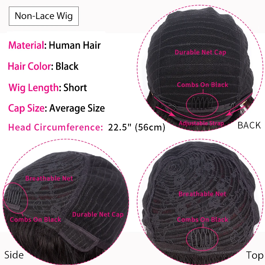 Pixie Cut Short Human Hair Wig With Bangs Straight Bob Short Human Hair Wigs Ombre Color 99j  Full Machine Wigs For Black Women