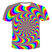 T Shirt manches courtes col rond pour homme, estival et décontracté, avec impression de motifs rotatifs, coloré et amusant, 20213D 