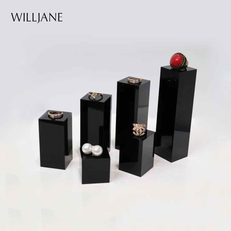 Black Acrylic Solid Block Ring Pendant Jewelry Display Cube Pedestal Art Sculpture Stand Bracelet Necklace Photography Holder square acrylic solid display cube riser pedestal block shop retail skin care cosmetic jar jewelry stand rack for window cabinet