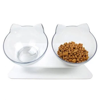 

15 Degree Tilt Non-slip Raised Cat Double Food Bowls with Stand Pet Feeding Bowls Eco-friendly Dog Food Water Feeder K888