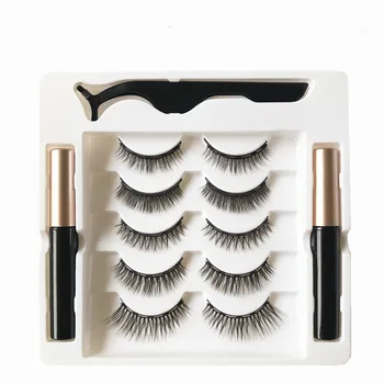 

5 Pairs of Magnetic Eyelash Set Magnetic Eyeliner Waterproof Liquid Tweezers Set Long Lasting Handmade Eyelash Makeup Tool