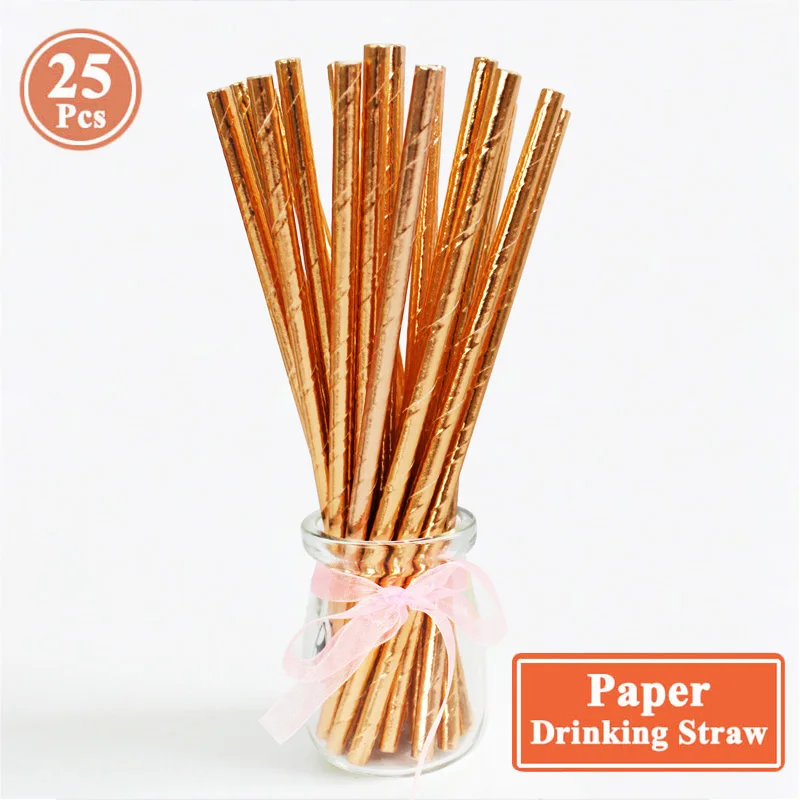 25pcs rose gold 1 Золотая бумага соломинки рождественские украшения для домашнего стола Рождественская елка украшения счастливого Нового года Рождественский Декор - Цвет: 25pcs rose gold 1