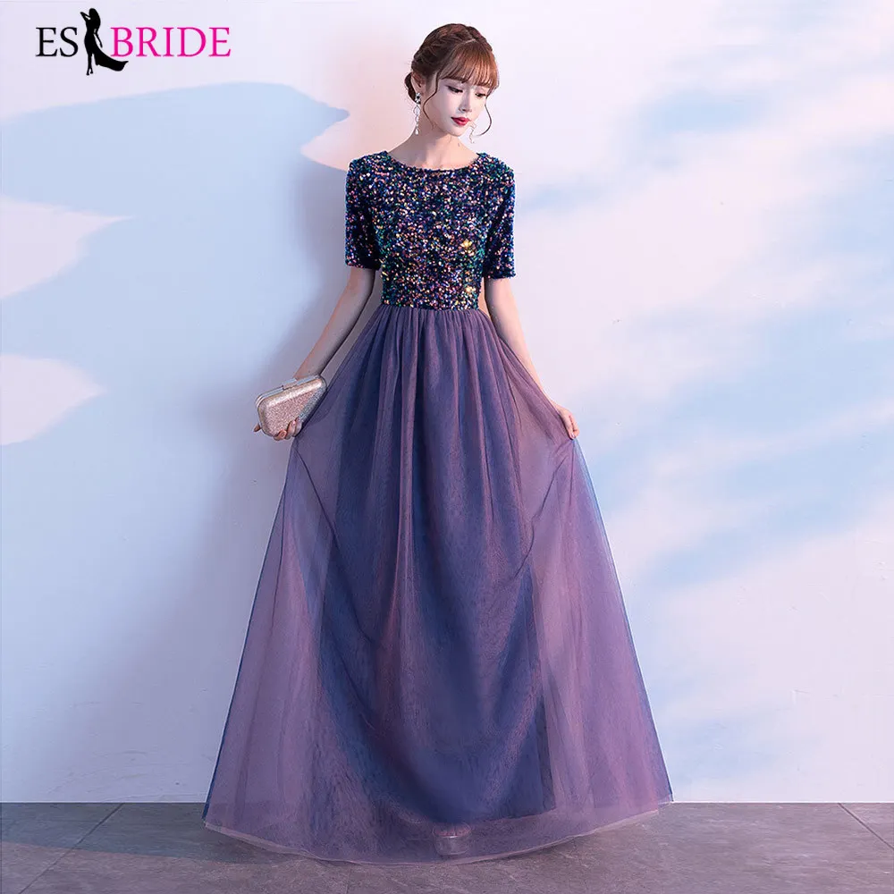 

Sparkle Evening Dresses Gorgeous Formal Round Neck Sequin Long Sexy Red Women Party 2019 ES2977-1 Special Occasion Party Dress