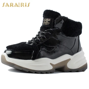 

Sarairis New Arrivals Hot Design 2020 Warm Winter Vulcanize Shoes Woman Lace Up Add Fur Comfortable Sneakers Women Shoes