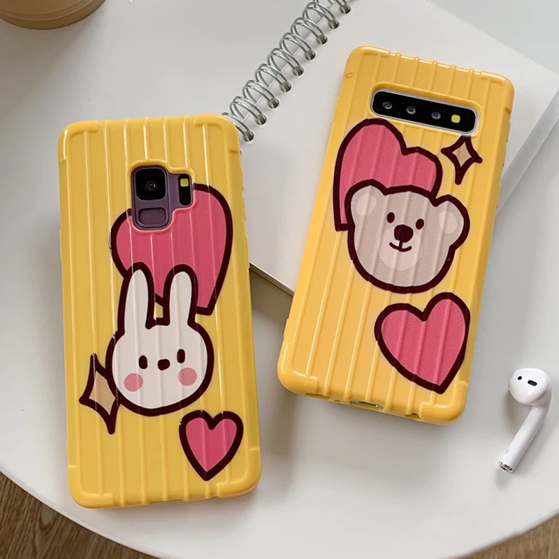 

For Samsung Galaxy S10 Plus S8 S9 Cartoon Rabbit Bear Soft Cases For Samsung Galaxy Note 8 9 Fashion 3D Luggage Design Cover