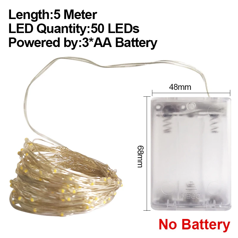 Светодиодный Сказочный светильник 2-10 м гирлянда CR2032 AA на батарейках медный провод водонепроницаемый для наружного Рождественского украшения - Испускаемый цвет: 5M AA No Battery