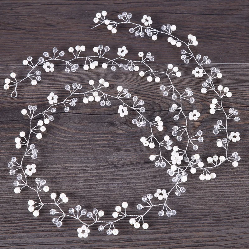115CM Long Bridal Pearl Headband Crystal Head Vine Bride Handmade Wedding Hair Decoration Ornament Headpiece | Украшения и