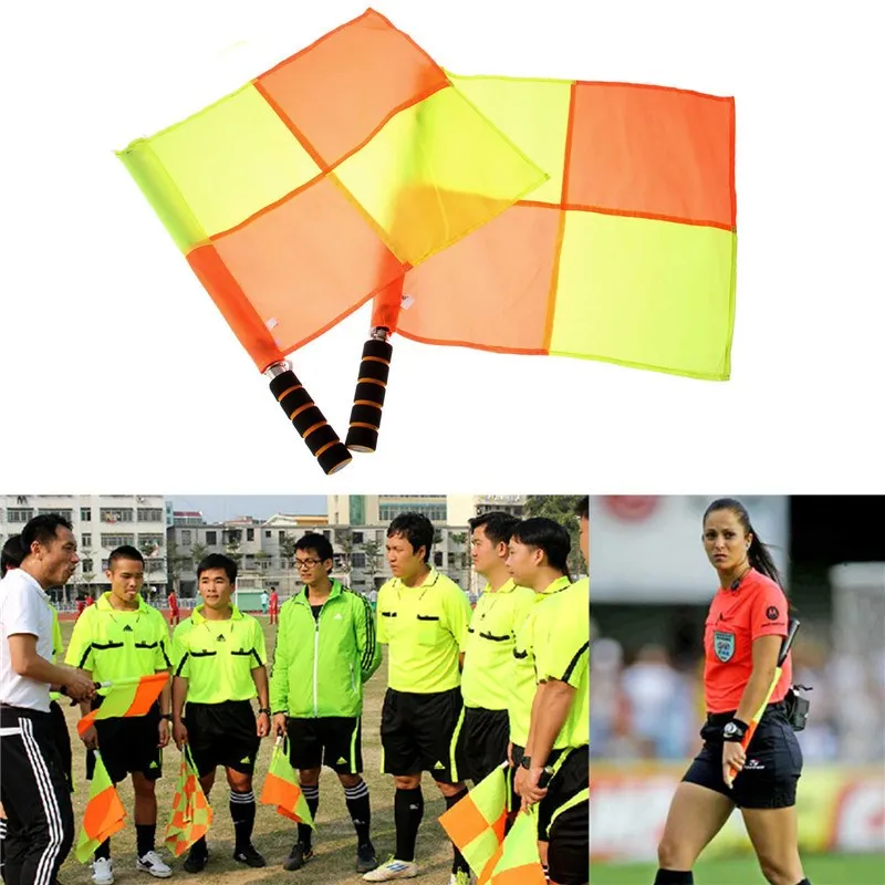

2pcs Soccer/Football Referee Flag with Carry Bag Judge Sideline Fair Play Use Sports Match Football Rugby Hockey Training