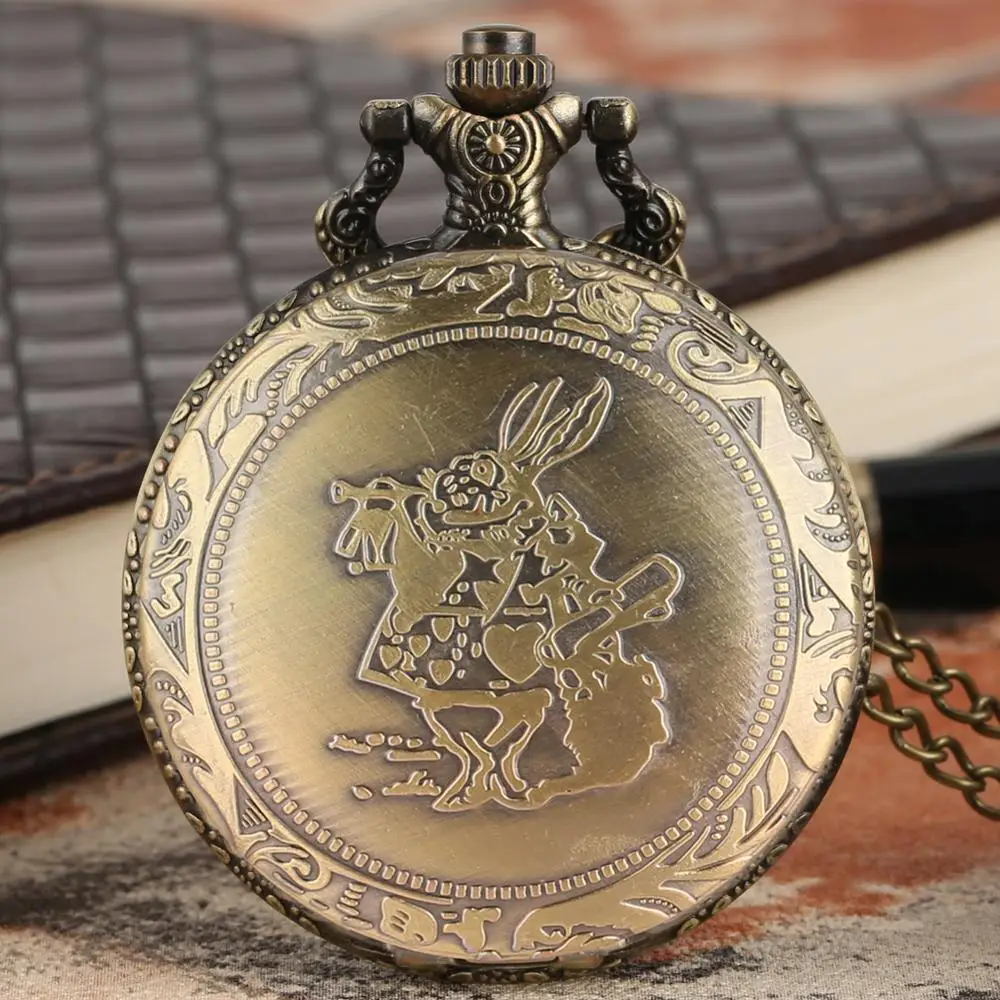 Vintage Women Copper Hot Necklace Rabbit Pendant Trendy Men Retro Pocket Watch Chain Cute Gift Alice in Wonderland