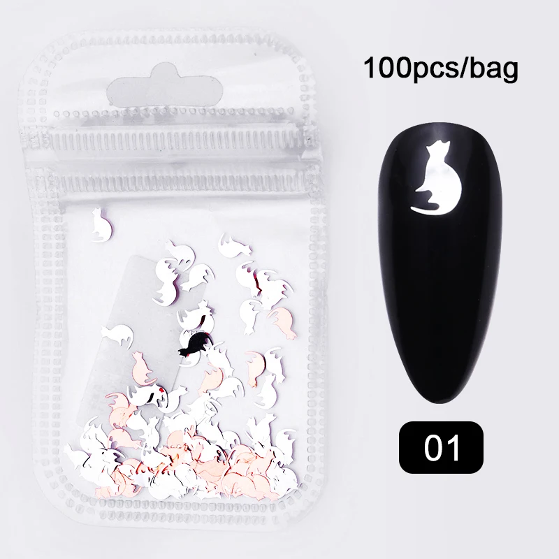 100 шт./пакет микс черного и золотого цвета, с металлическим декором, для художественного ногтей «летучая мышь» 3D Хэллоуин ломтик для сделай сам украшения искусства ногтя - Цвет: 1